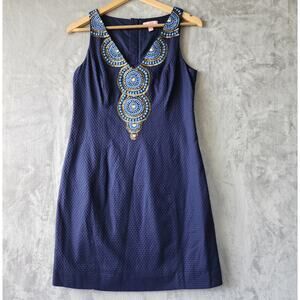 Lilly Pulitzer Dress Womens Size 4 Navy Blue Gabby Beaded Embellished